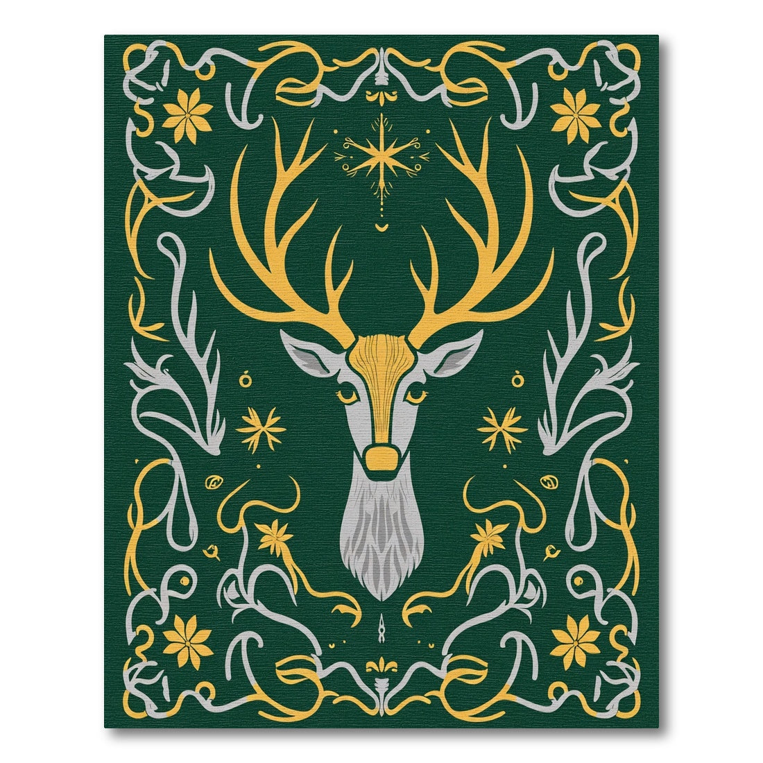Elegant Green Golden Deer Floral Art Rug