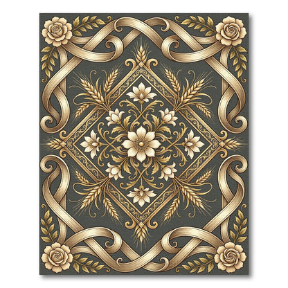 Elaborate Gold Woven Rose Wheat Rug