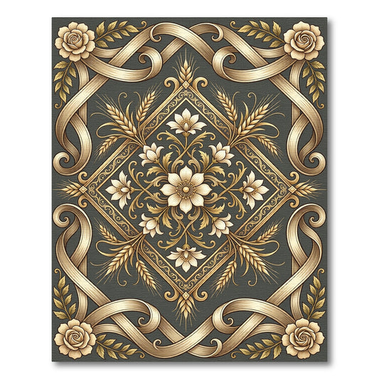 Elaborate Gold Woven Rose Wheat Rug