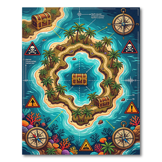 Treasure Island Map Tropical Compass Design Rug
