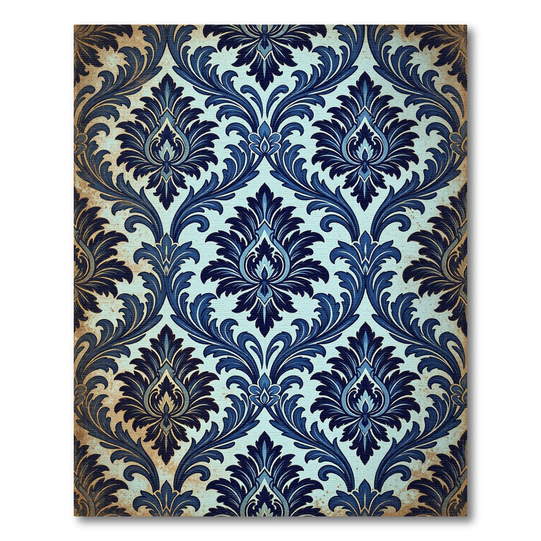 Elegant Midnight Blue Damask Scroll Rug