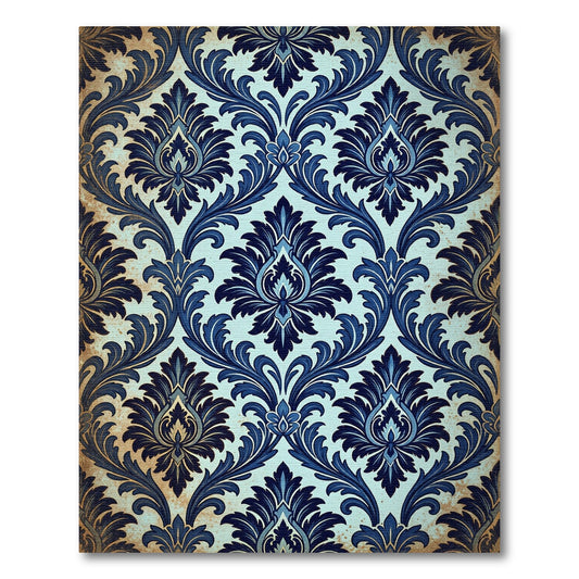 Elegant Midnight Blue Damask Scroll Rug