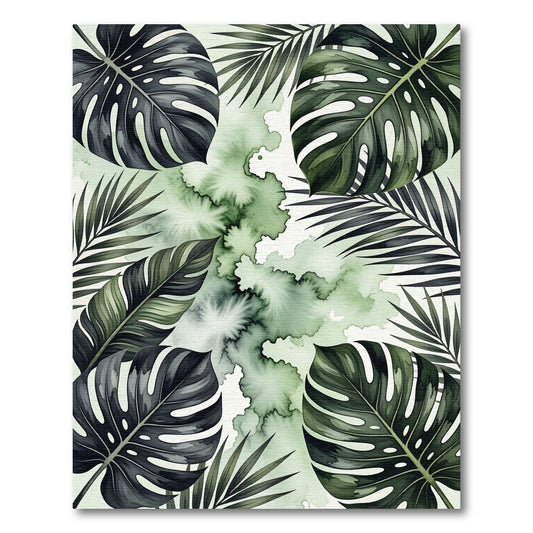 Deep Green Tropical Monstera Palm Wash Rug