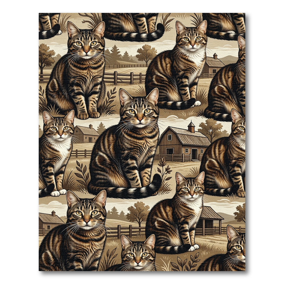 Farmhouse Tabby Cats Barn Scenic Rug