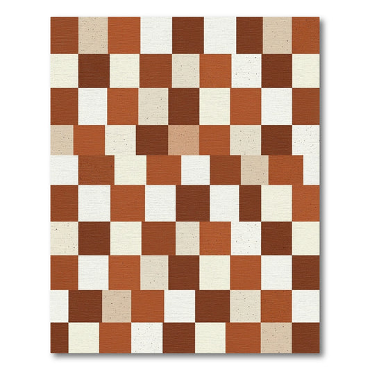 Terracotta Cream Brown Checkerboard Rug