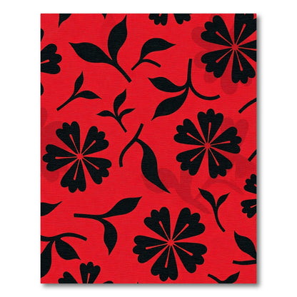 Bold Black Floral Red Background Rug