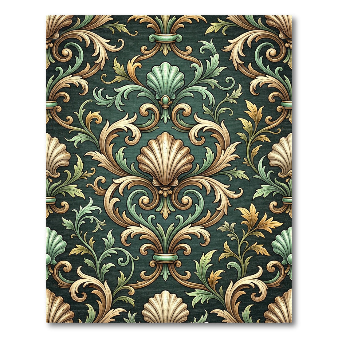 Elegant Sage and Gold Baroque Shell Rug