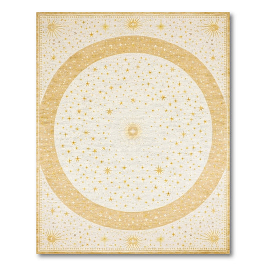 Golden Sunburst Stars Circle Rug