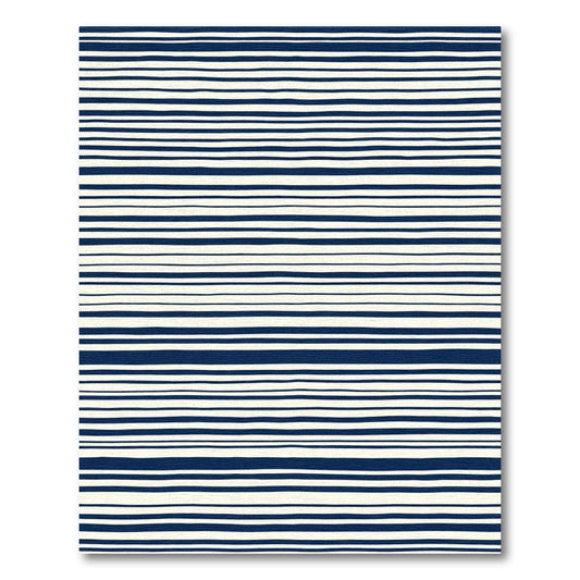 Navy Cream Textured Stripes Rug