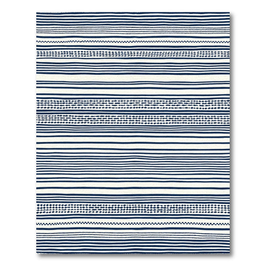 Navy Boho Striped Tassel Rug