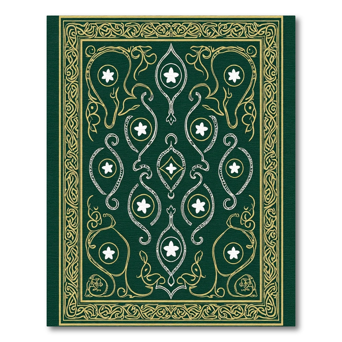Emerald Green White Golden Celtic Knot Rug