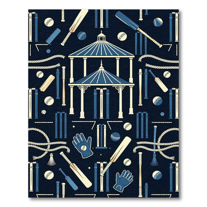 Vintage Cricket Athletic Navy Cream Illustration Rug