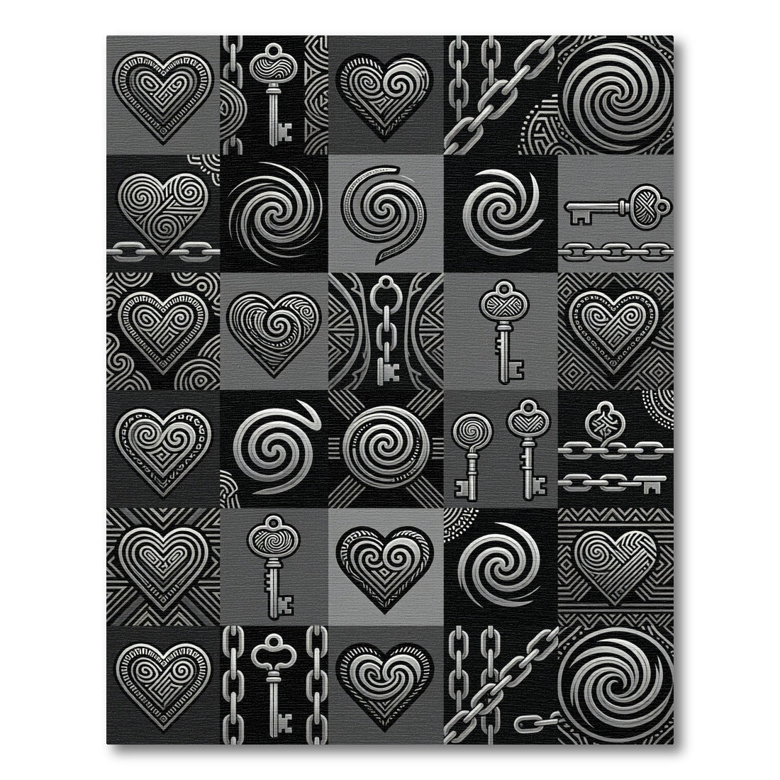 Silver Heart Key Chain Collage Rug