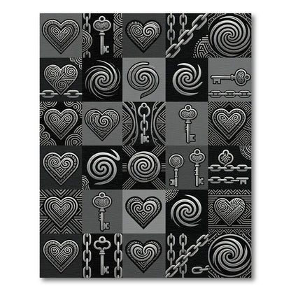 Silver Heart Key Chain Collage Rug