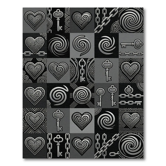 Silver Heart Key Chain Collage Rug
