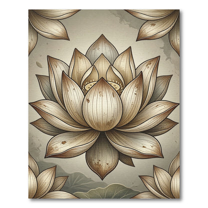 Neutral Sepia Lotus Flower Zen Illustration Rug