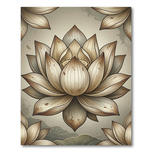 Neutral Sepia Lotus Flower Zen Illustration Rug