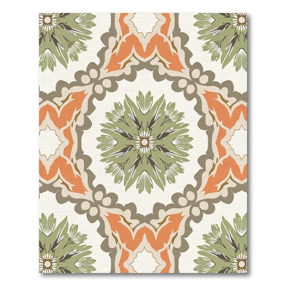 Orange Sage Green Floral Medallion Rug