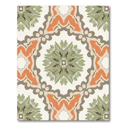 Orange Sage Green Floral Medallion Rug