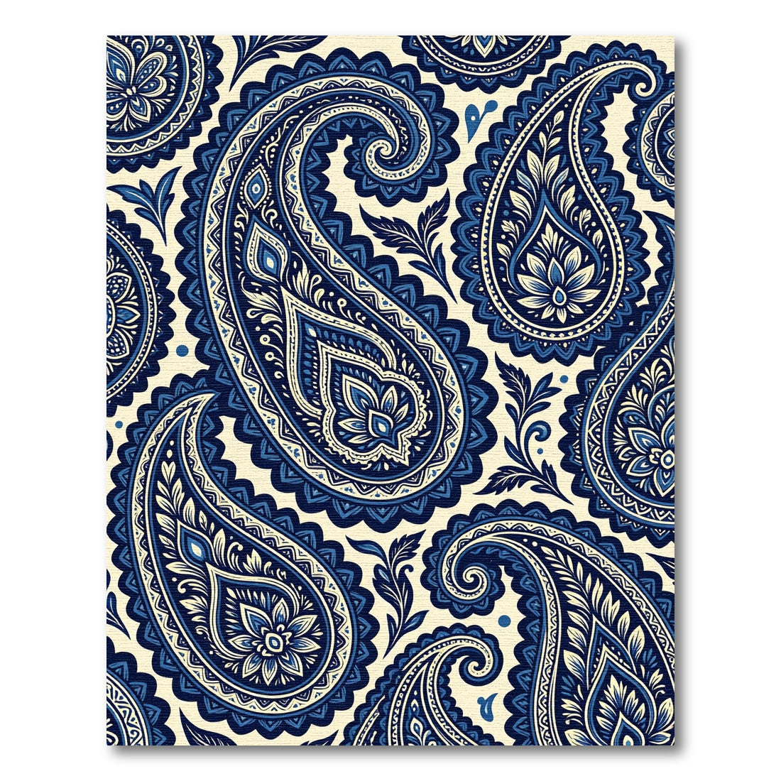 Classic Blue Paisley Floral Swirl Rug