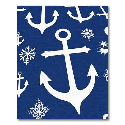 White Anchor Snowflake Navy Rug