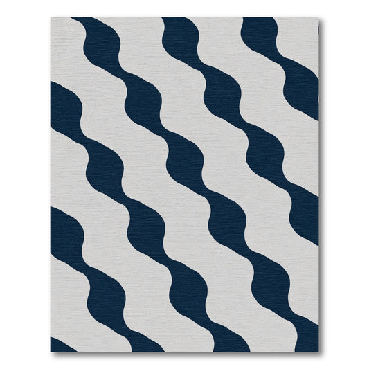 Navy Gray Wavy Stripe Composition Rug