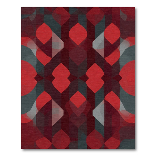 Red Crimson Geometric Overlay Rug