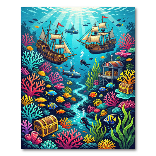 Vibrant Underwater Sunken Ships Coral Treasure Rug