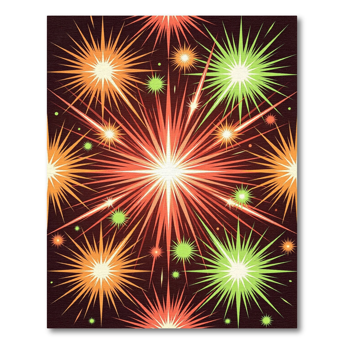 Fiery Orange Green Bursting Starbursts Rug