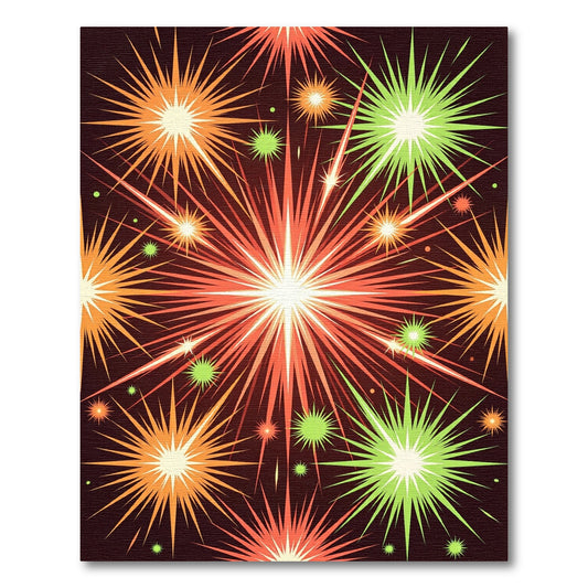 Fiery Orange Green Bursting Starbursts Rug