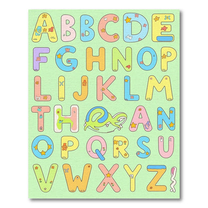 Pastel Alphabet Whimsical Creatures Rug