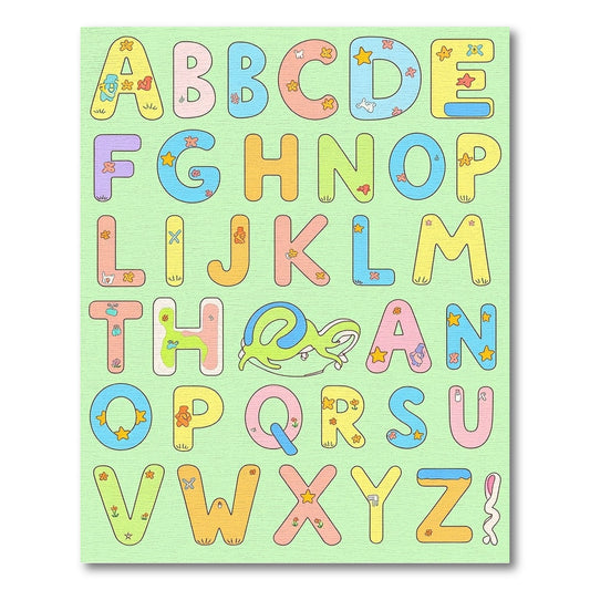 Pastel Alphabet Whimsical Creatures Rug