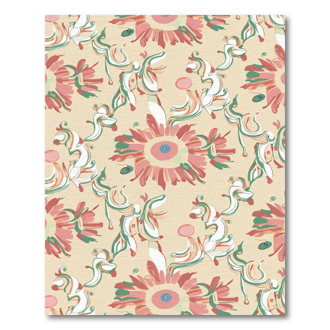 Coral Pink Floral Swirls Rug