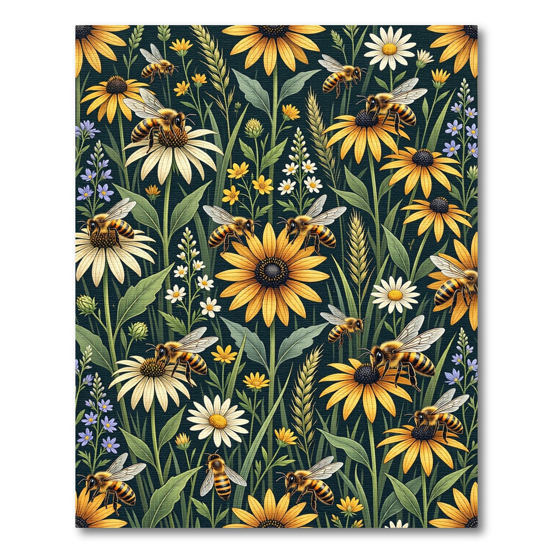 Honeybee Meadow Yellow Floral Field Rug