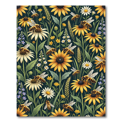 Honeybee Meadow Yellow Floral Field Rug