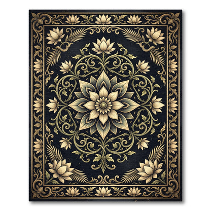 Elegant Golden Lotus Medallion Art Rug