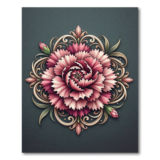 Pink Peony Medallion With Golden Swirls Rug