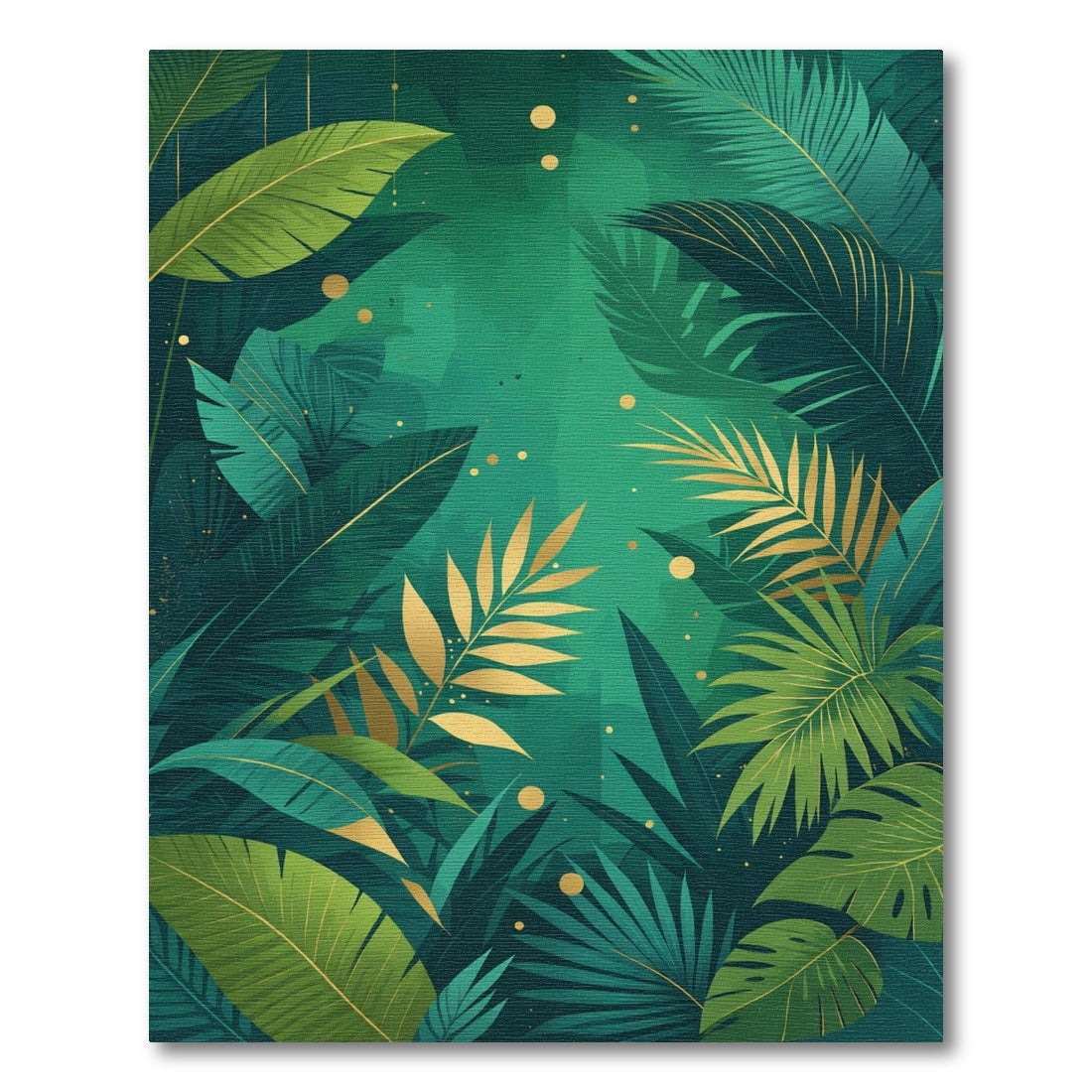 Lush Emerald Gold Tropical Foliage Rug