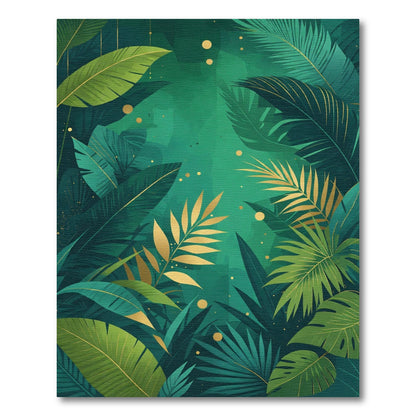 Lush Emerald Gold Tropical Foliage Rug