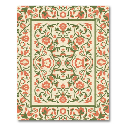 Coral Green Floral Medallion Accent Rug