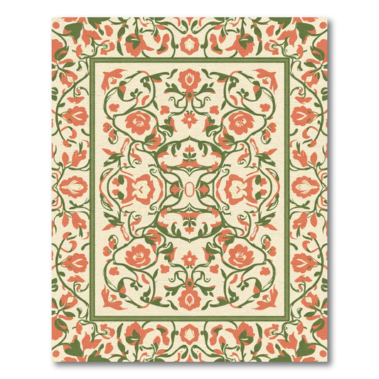 Coral Green Floral Medallion Accent Rug