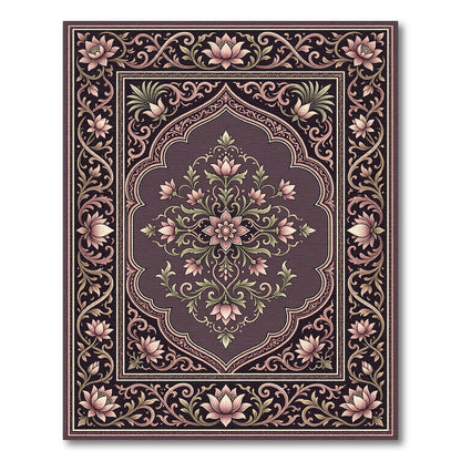 Ornate Pink Lotus Floral Frame Rug