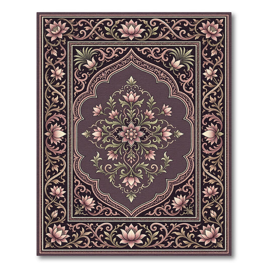 Ornate Pink Lotus Floral Frame Rug