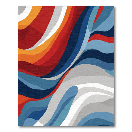 Red Blue White Abstract Flow Rug