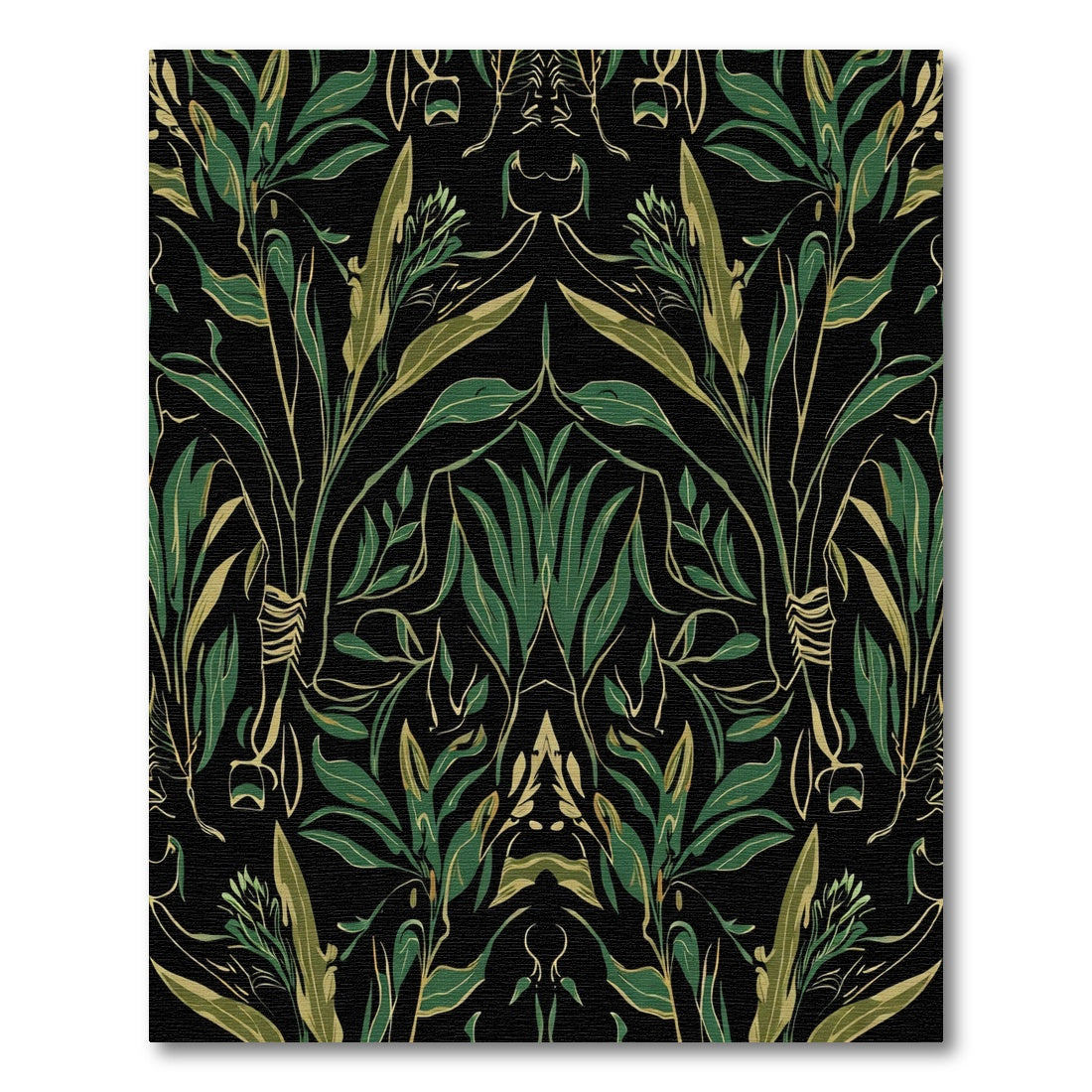 Dark Green Gilded Foliage Symmetry Rug
