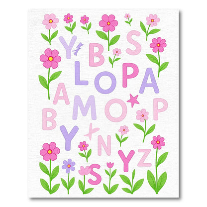Playful Pink Purple Floral Alphabet Rug