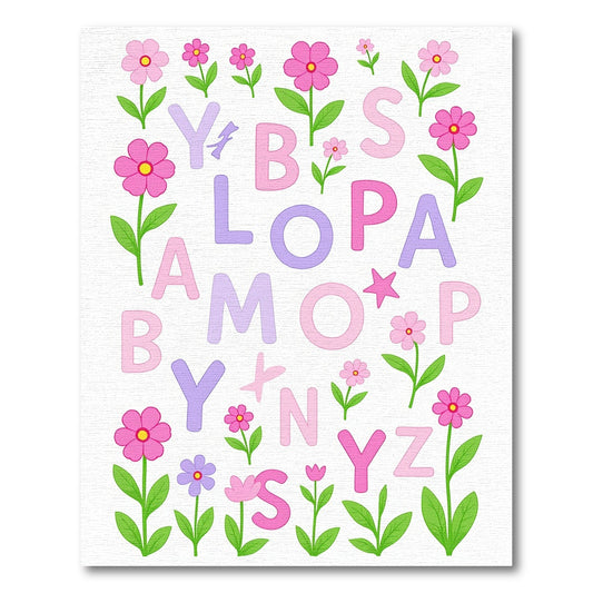 Playful Pink Purple Floral Alphabet Rug