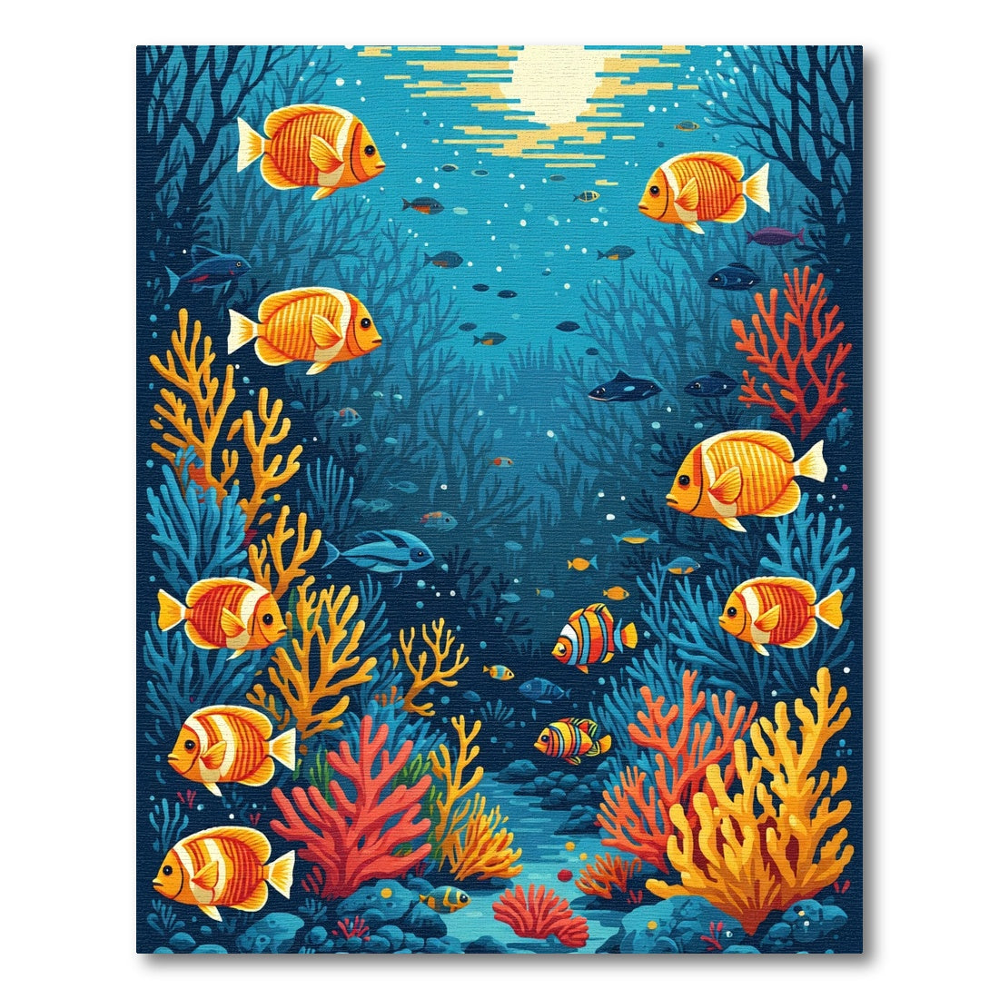 Vibrant Orange Fish Coral Scene Rug