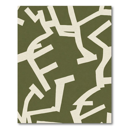Cream Abstract Over Olive Branches Rug