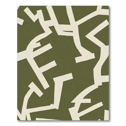 Cream Abstract Over Olive Branches Rug